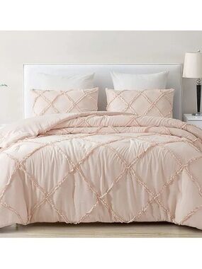 Soft Pink Ruched Diamond Full 3 piece Comforter Set